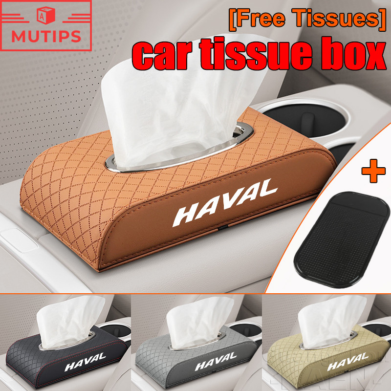 Haval กล่องทิชชู่รถยนต์ ที่เก็บกระดาษทิชชู่ Leather Tissue Case ด้วย ผ้าเช็ดปากฟรี สำหรับ H6 Jolion 