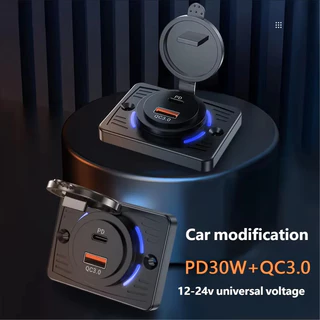 [🇹🇭⚡12hจัดส่ง] 4 พอร์ต 12-24V QC3.0 PD30W รถ Quick Charger ซ็อกเก็ต Quick Charge Dual USB พร้อมฝาครอบเลื่อน Outlet แผงอะแดปเตอร์สําหรับรถบรรทุก Camper อุปกรณ์เสริม