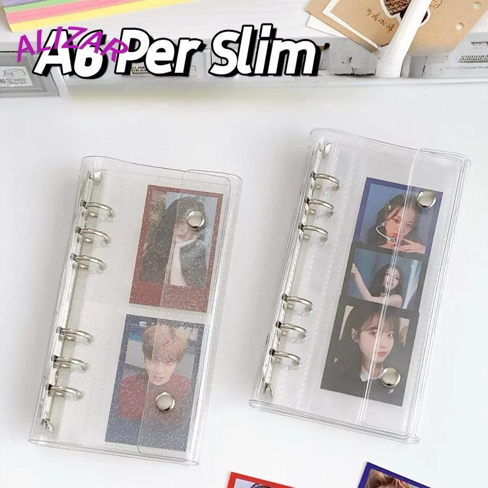 ALIZAR PVC Notebook Cover, A6 Half Laser Transparent Loose Leaf Cover, การออกแบบที่ถอดออกได้หัวเข็มขัดคู่ 6 หลุมแคบ Flip Cover โปสการ์ด Binder เก็บหนังสือ Organizer