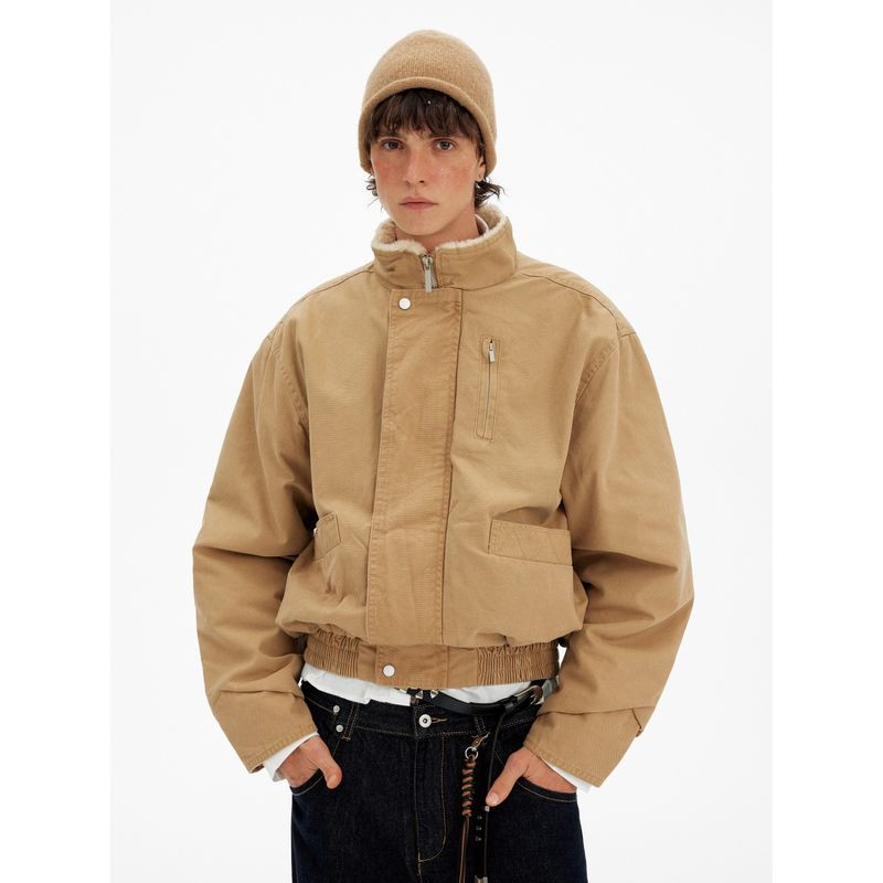 Retro Barn-Style Stand Collar Jacket สําหรับผู้ชายและผู้หญิง สไตล์Urban Streetwear