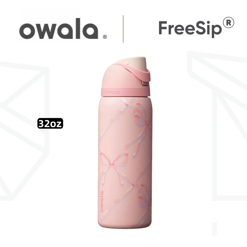 ขวดน้ํา Owala FreeSip 24oz 32oz สแตนเลสหุ้มฉนวน, ฝาป้องกันการรั่วแบบกดมือเดียว, ปลอดสาร BPA