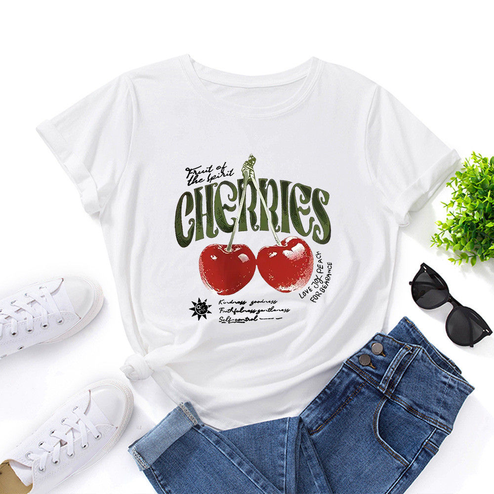 2026แฟชั่น2026พร้อมสต็อกปรารถนาเอบี้การค้าต่างประเทศยุโรปอเมริกันเสื้อผ้าสตรีเชอร์รี่จดหมายพิมพ์หลวม