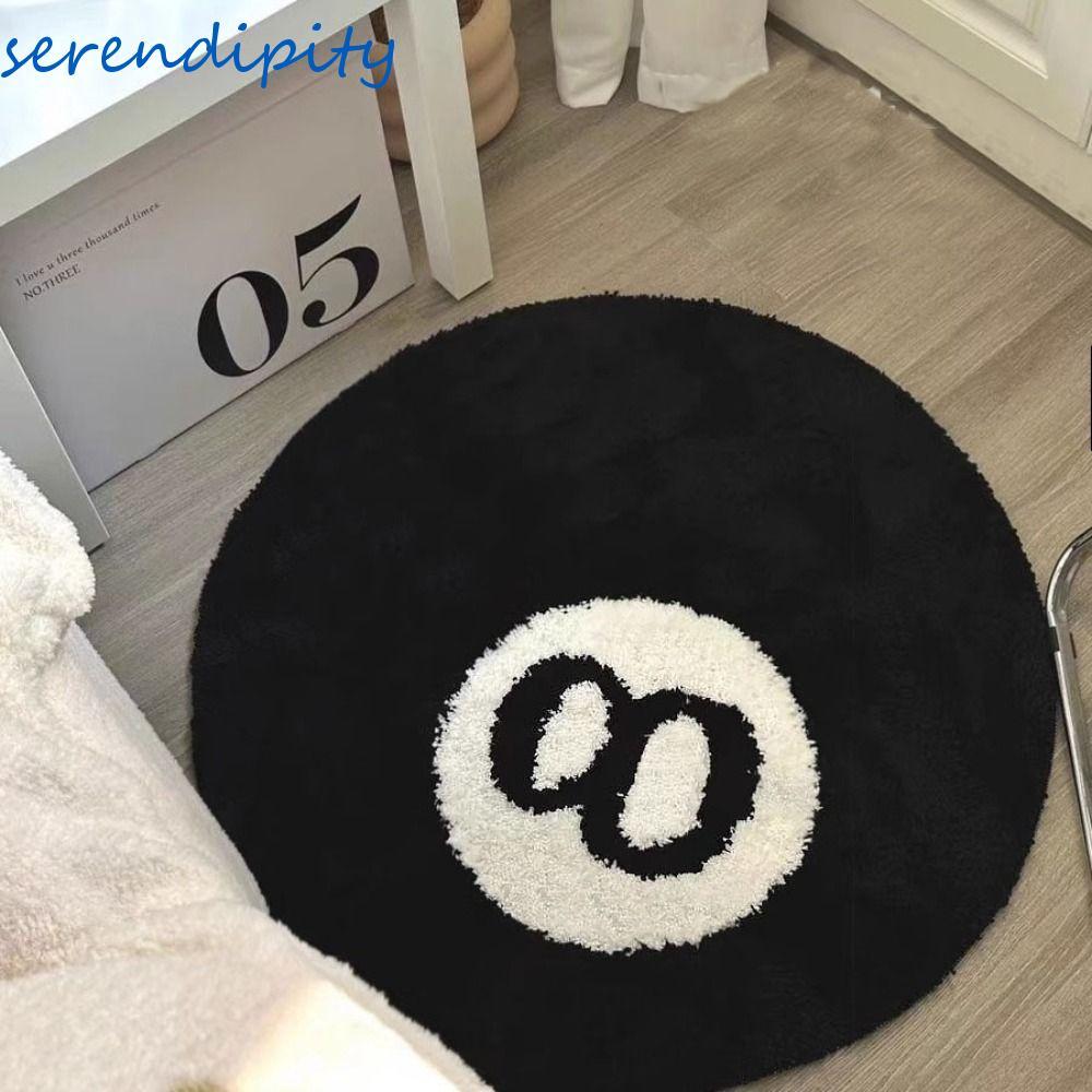 SERENDIPITY 8 Ball Carpet, Plush Soft 8 Ball Rug, Creative Anti-slip Round Black 8 Ball Mat Hoom Dec