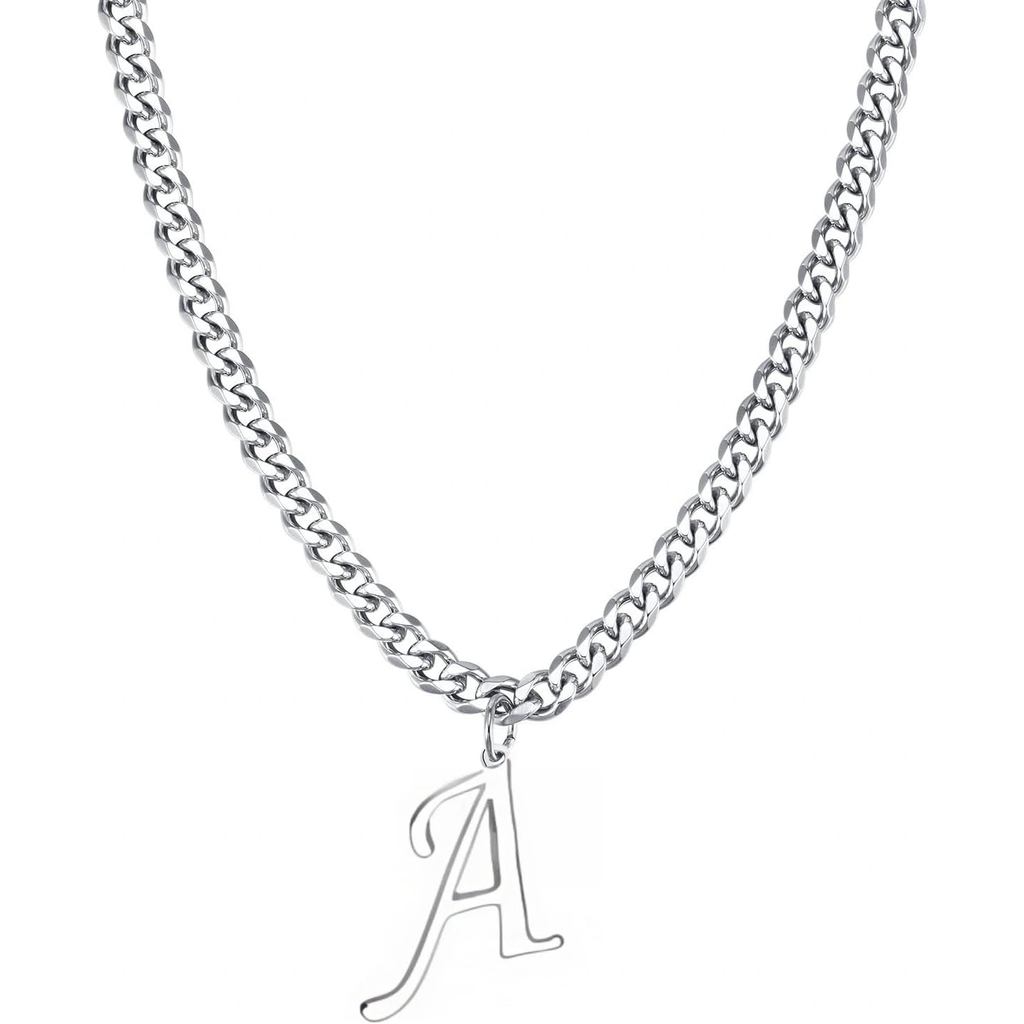 SDFGHJKL;สร้อยคอมีโซ่คิวบา สแตนเลสจดหมาย A-Z เครื่องประดับสำหรับผู้ชายและผู้หญิง ขนาด 21 นิ้วCYVBYUN