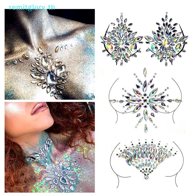 Remitglory 1 PC คริสตัลชั่วคราว Tattoos ปลอม Tattoo Stiers สําหรับผู้หญิงเซ็กซี่หน้าอก Jewels Face Body Art อะคริลิค Rhinestone เพชร Stier TH