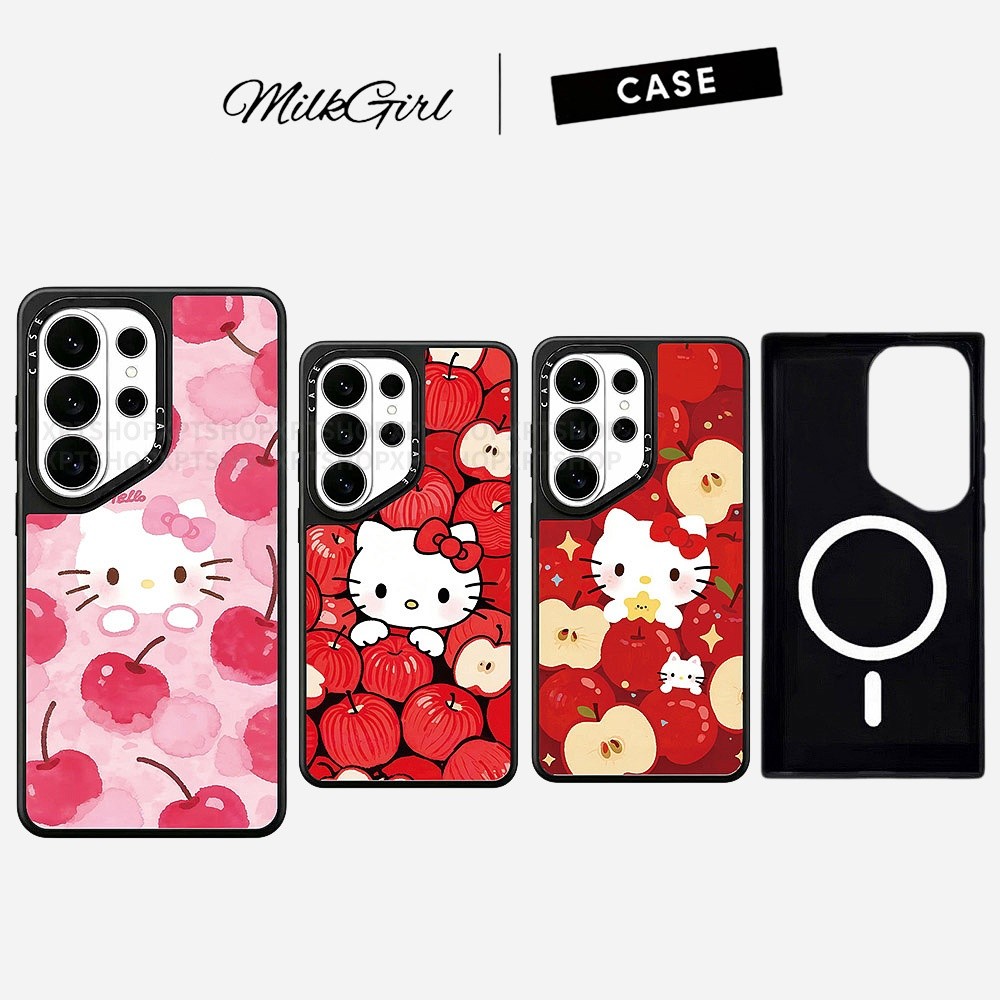 แม่เหล็กแมวกระจกผลไม้ Hard Phone Case For Samsung Galaxy S26 25 24 23 UItra S26 25 24 Plus กันกระแทกป้องกันปลอก