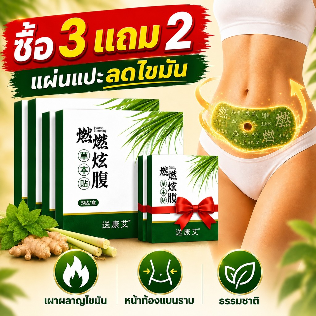 ซื้อ 3 แถม 2!Sonkangai แผ่นแปะอุ่นท้อง ช่วยขับลม ลดบวม สบายท้อง ใช้งานง่าย