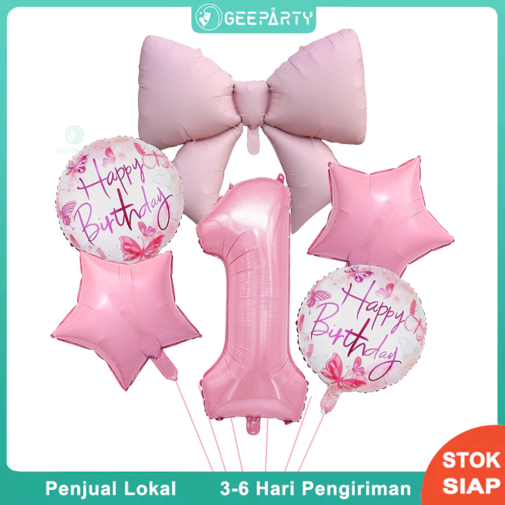 GeeParty ชุดลูกโป่งฟอยล์โบว์สีชมพู 7 ชิ้น พร้อมลูกโป่งตัวเลขสีชมพู 32 นิ้ว สำหรับงานเลี้ยงวันเกิดเด็กผู้หญิง