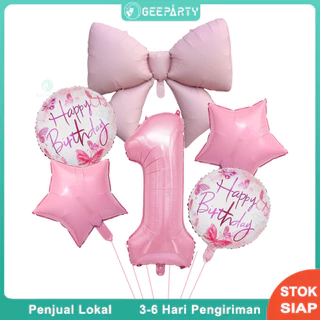GeeParty ชุดลูกโป่งฟอยล์โบว์สีชมพู 7 ชิ้น พร้อมลูกโป่งตัวเลขสีชมพู 32 นิ้ว สำหรับงานเลี้ยงวันเกิดเด็กผู้หญิง