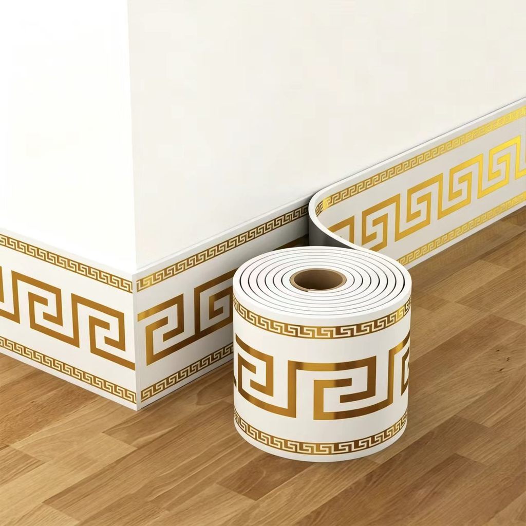 บัวพื้น 10cm*5m สติกเกอร์ขอบบัว ขอบบัวติดผนังตกแต่งบ้าน วัสดุ PVC กันน้ำ  มีกาวในตัว ไม่ลอกไม่พอง ขอบตกแต่งผนั wallpaper