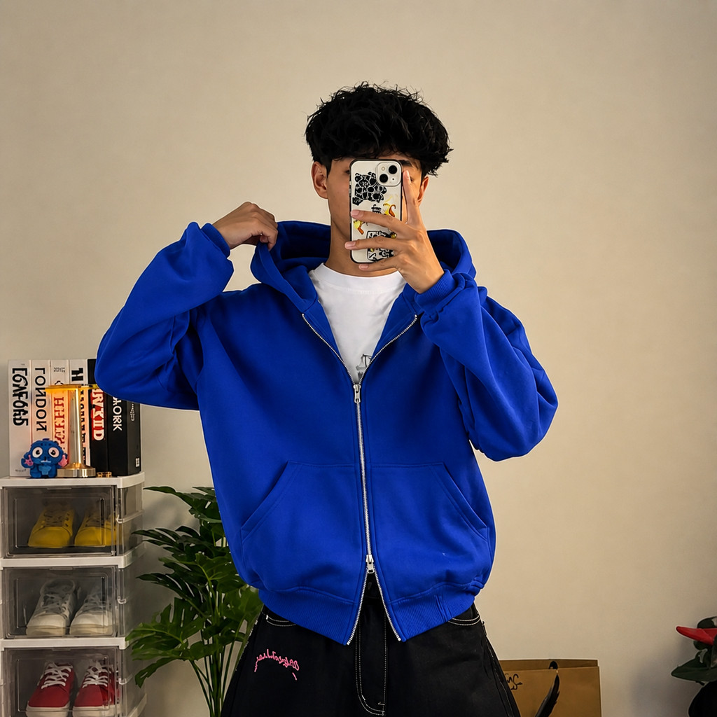 VINTAGECLUB DOUBLE ZIPPER BOXY HOODIE | ZIPPER HOODIE BOXY