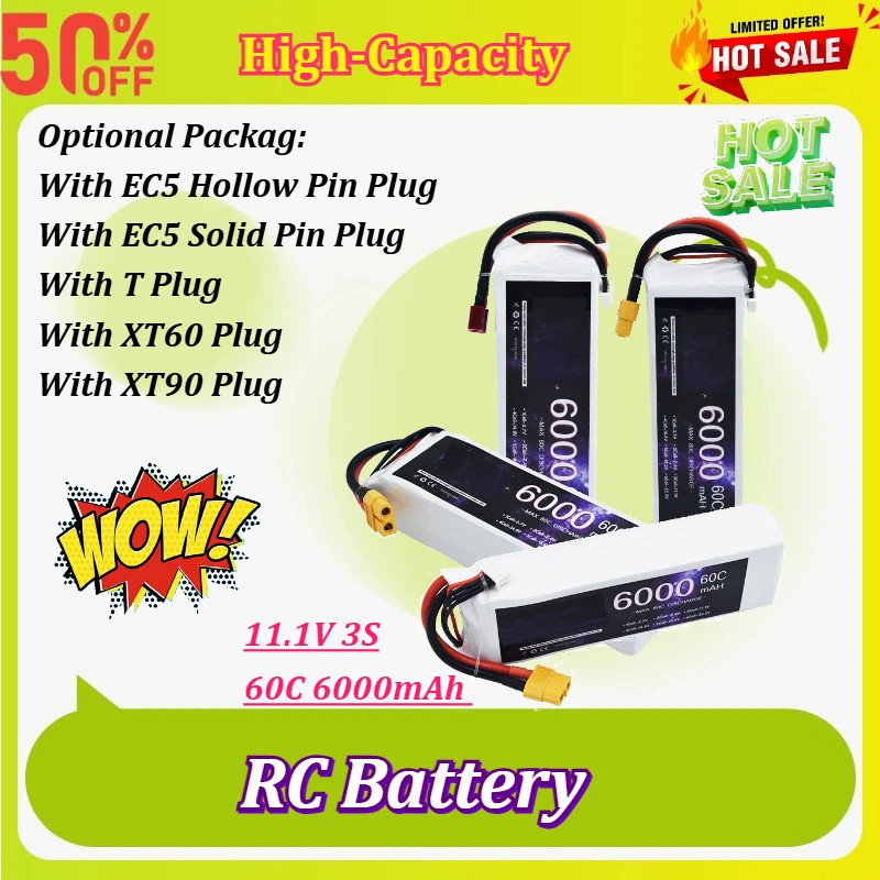 ใหม่ 3S 6000mAh แบตเตอรี่ Lipo 11.1V 60C (Max 80C) แบตเตอรี่ RC พร้อม XT60 XT90 EC5 T ปลั๊กสําหรับ R