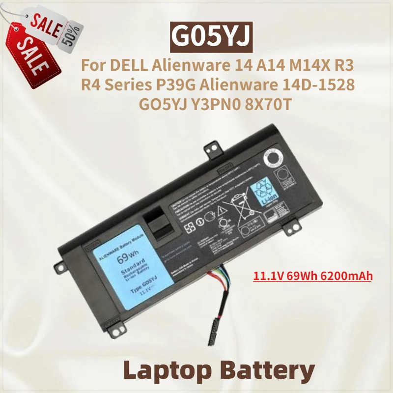 G05YJ แบตเตอรี่แล็ปท็อป 11.1V 69Wh 6200mAh สําหรับ DELL Alienware 14 A14 R3 R4 M14X Series P39G Alie