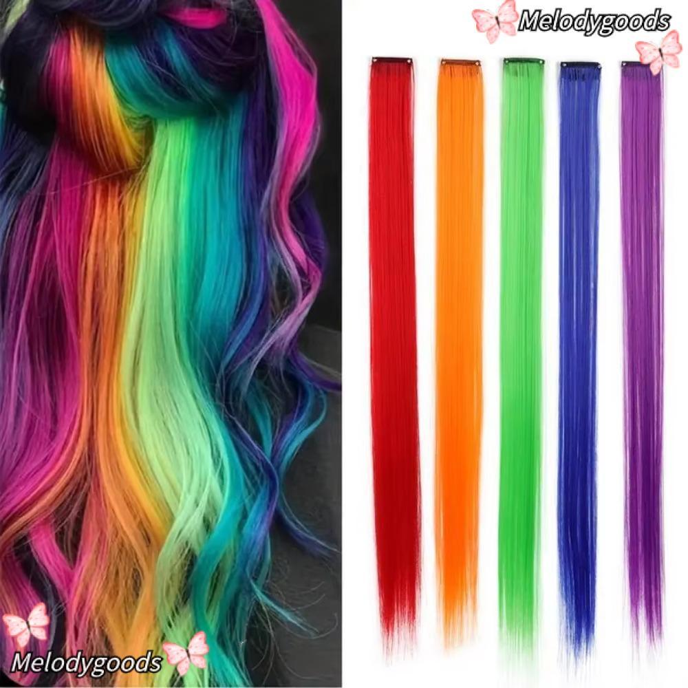 เมล็อดก คลิปบนต่อผม,ยาวตรง22นิ้วผมไฮไลท์,แฟชั่นสายรุ้งที่มีสีสันวิกผมสังเคราะห์อุปกรณ์สําหรับทุกวันพรรค