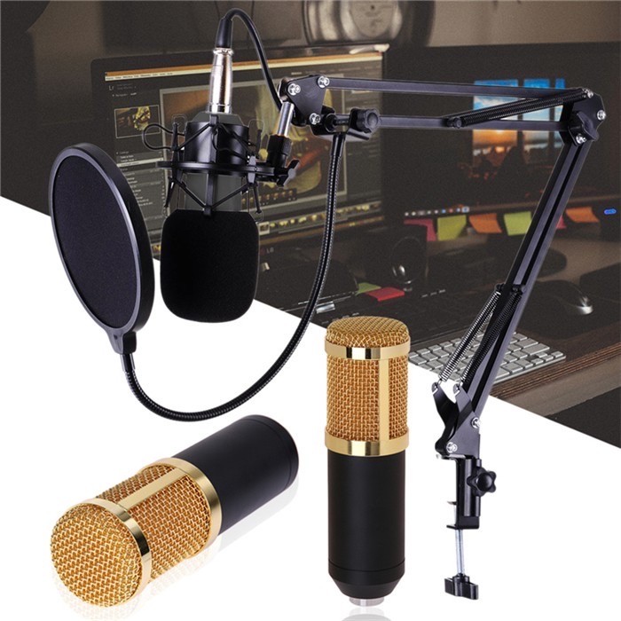 Sabai Shop 159 At First BM-800 Condensor Microphone ไมค์โครโฟนอัดเสียง SET + Sound Card USB (Black)