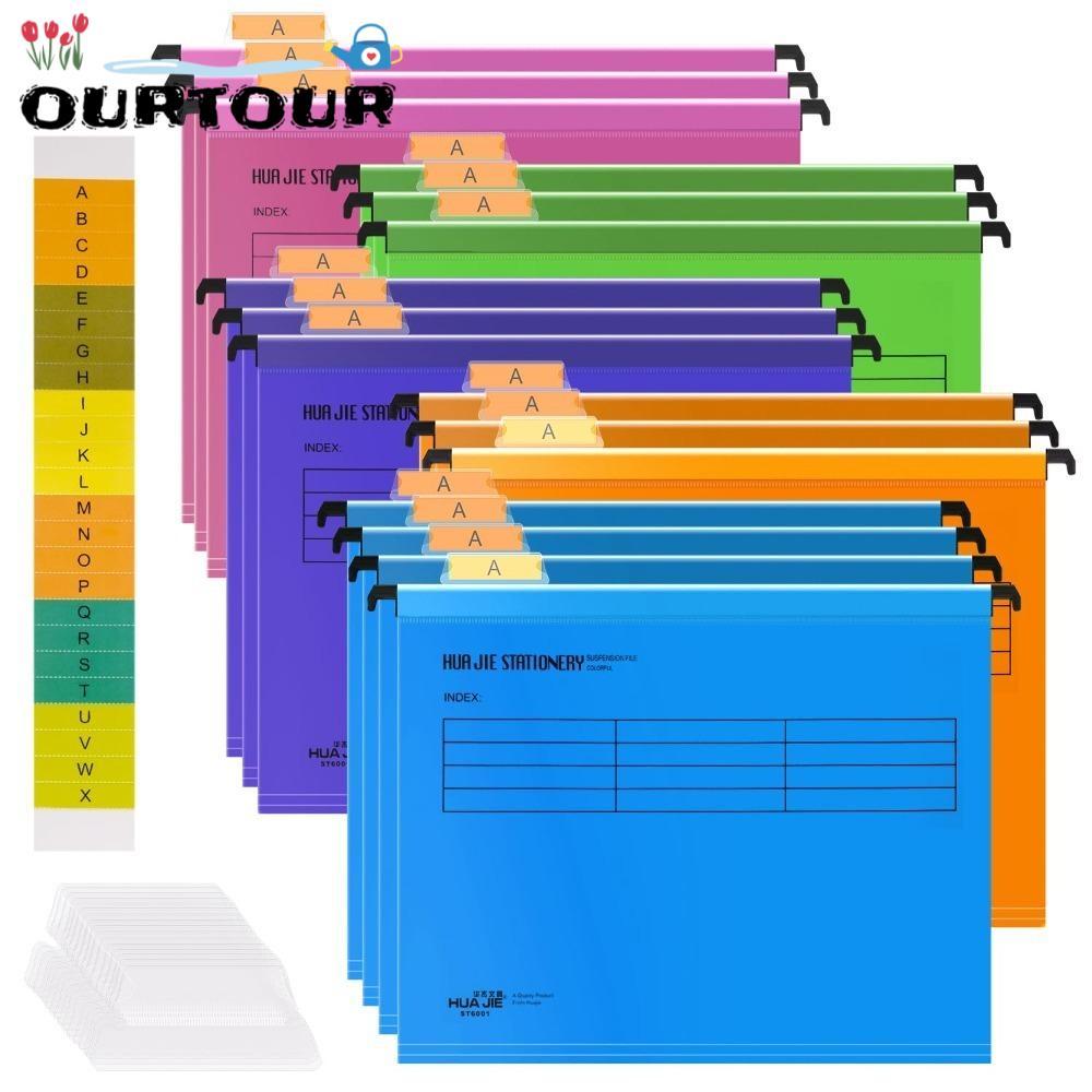 URTOUR แฟ้มแขวน A4, PVC Suspended Type A4 Quick Labor Folder, สีสุ่ม A4 พร้อมตะขอตู้เก็บเอกสาร Dividers School