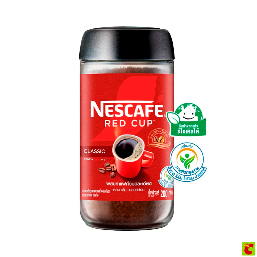 เนสกาแฟ เรดคัพ คลาสสิก กาแฟสำเร็จรูปผสมกาแฟคั่วบดละเอียด ชนิดขวดแก้ว 200 ก.