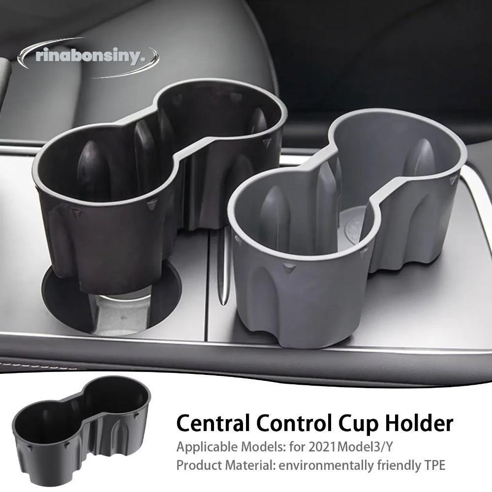 RINABONSINY คอนโซลที่วางแก้ว Limiter,ปลอดสารพิษรสจืดกันน้ําคอนโซลกลางกล่องเก็บ,Double Hole Anti-slip Armrest Organizer สําหรับ Tesla รุ่น 3/Y Juniper เปิดตัว 2025
