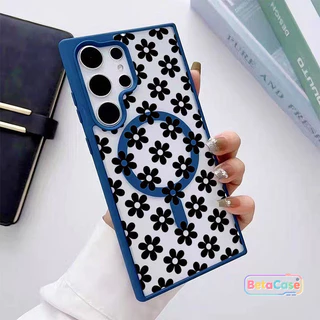 สำหรับ Samsung S26U S25U S24U S23U S22U S26 S26Plus S25Plus S23 เคสมือถือ ลายน่ารัก การ์ตูน สีดำ ลายดอกไม้