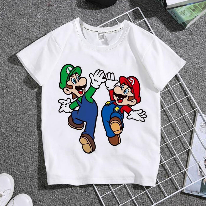 2026TT681 ฤดูร้อนอินเทรนด์ Yoshi Mario เสื้อผ้าเด็กการ์ตูนที่ไม่ซ้ํากันชายหญิงเด็กนักเรียนเสื้อยืดคอ