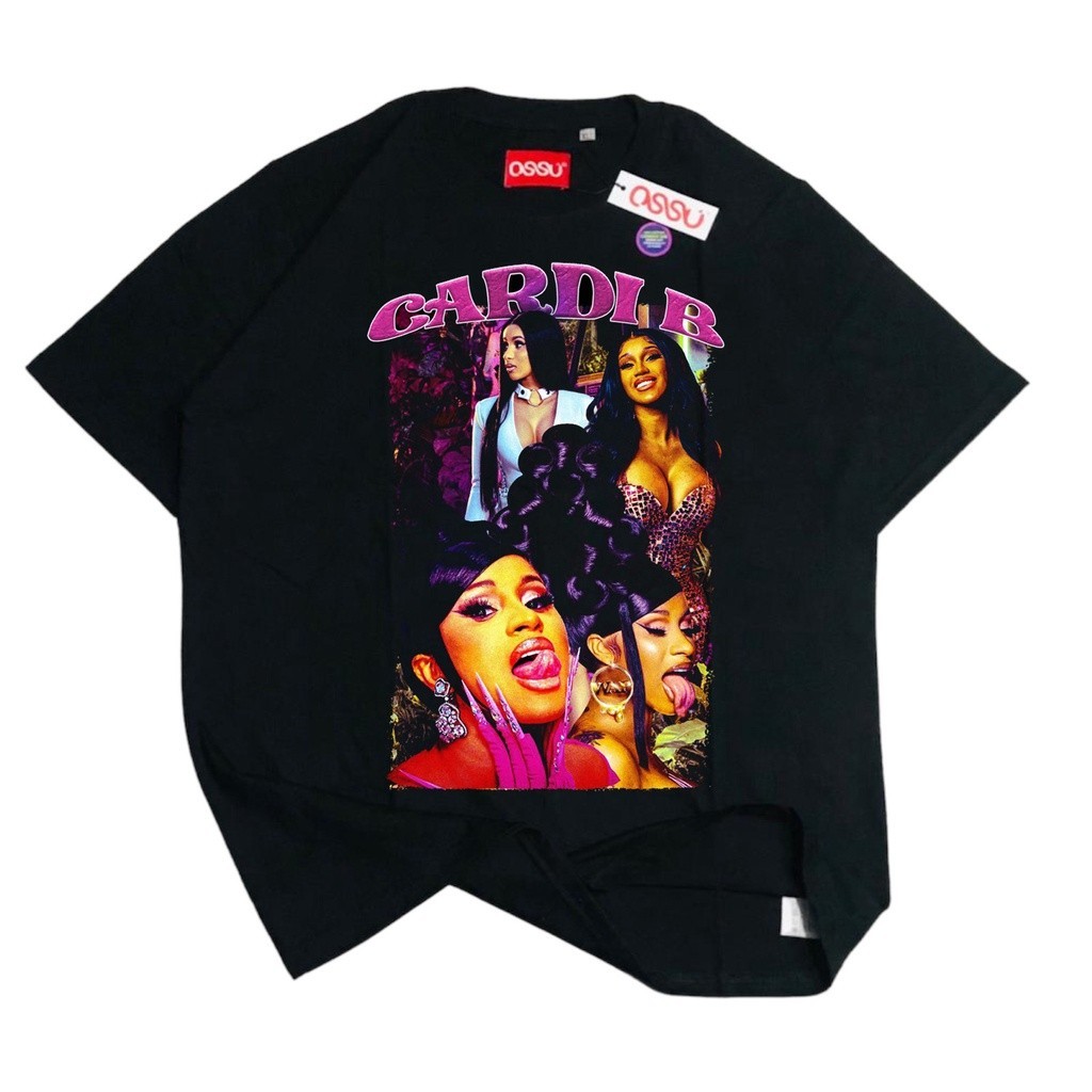 OSSU TSHIRT RAPPER CARDI B BLACK WASHED TEE