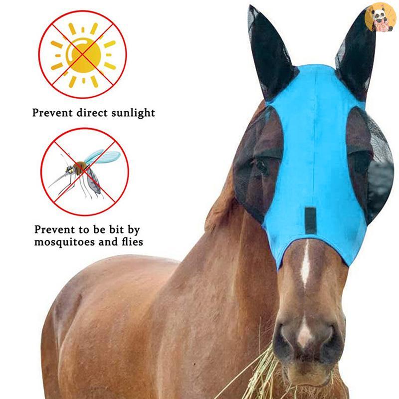 [CO] 1 PC Anti-Fly Mesh Equine Mask Horse Mask Stretch Bug Eye Horse Fly Mask Covered Ears Horse Fly