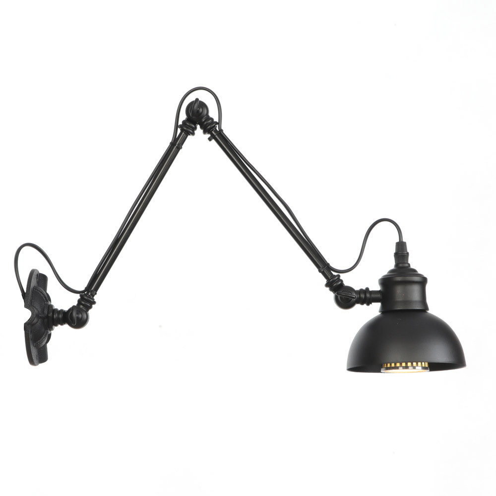 Simple American Style Iron Art Sub-Black Double-Section Cafe Study Bedroom B & B โคมไฟติดผนังแบบปรับ