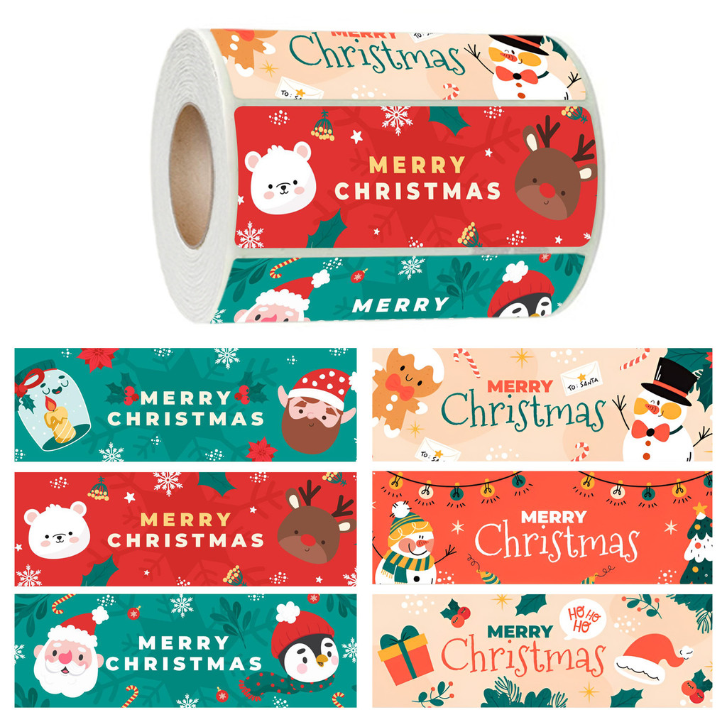 สติ๊กเกอร์ สติ๊กเกอร์คริสต์มาส ทรงสี่เหลี่ยม 300 ชิ้น Merry Cristmas stickers