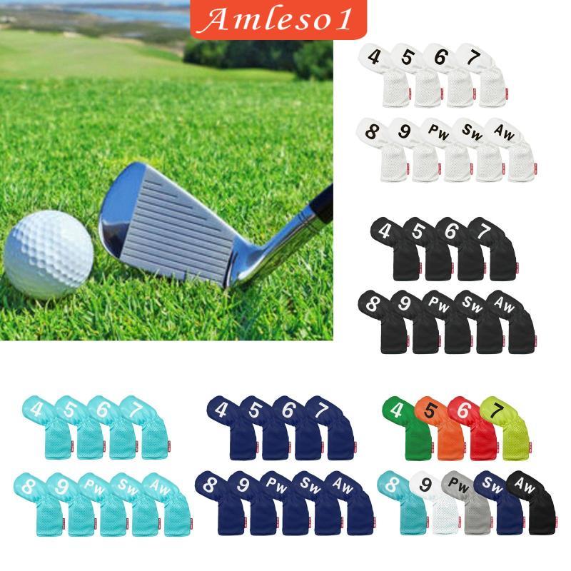 [Amleso1] 9 ชิ้น Golf Iron Headcover Golf Club Head Cover Protection Golf
