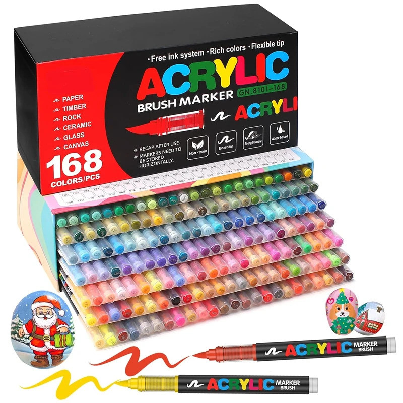 72/120/168 สีอะคริลิคเครื่องหมายสี Soft Brush Tip ปากกาสีและเครื่องหมายสีอะคริลิคปากกาสี Diy หัตถกรร