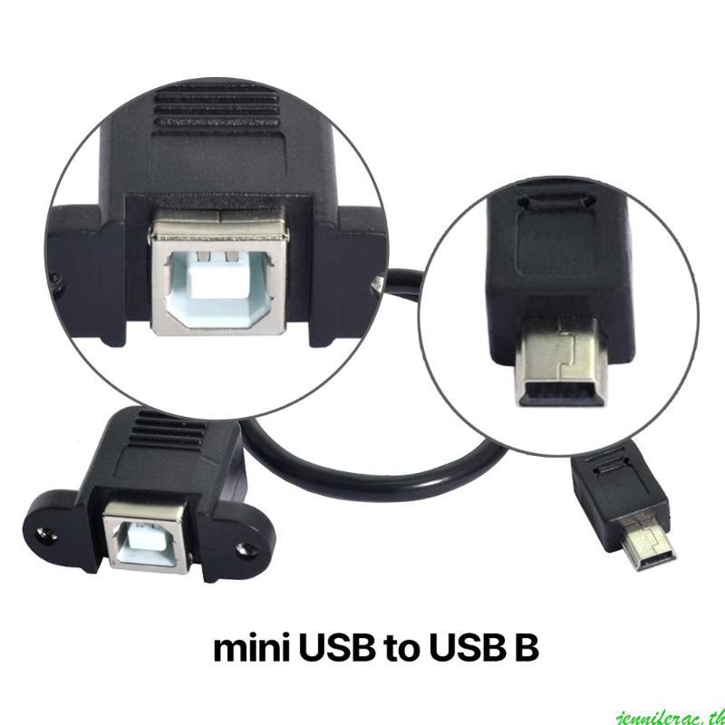 Jenniferac Mini USB เป็น USB B พร้อมแผง Mount สกรู Mini USB ชายกับ USB B หญิงขยาย
