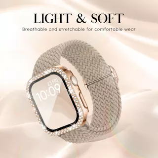 Bling Diamond Glass Screen case + สายไนลอนสําหรับ Apple watch 46/42/45/41 มม.44 มม.40 มม.Series 11 10 9 8 7 6 5 4 SE