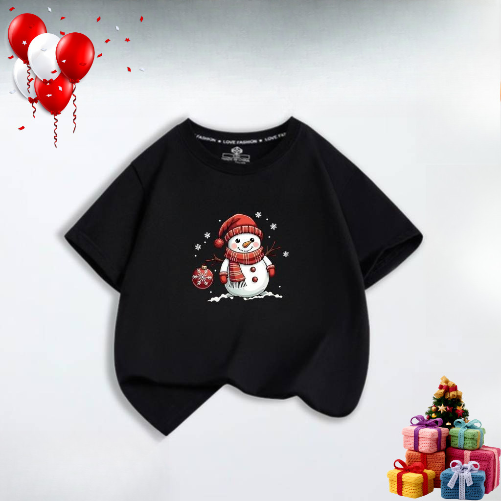 Xmas/ เสื้อยืด O-คอ Merry Christmas Snowman คุณภาพสูง - สําหรับเด็กและผู้ใหญ่ + 20-1