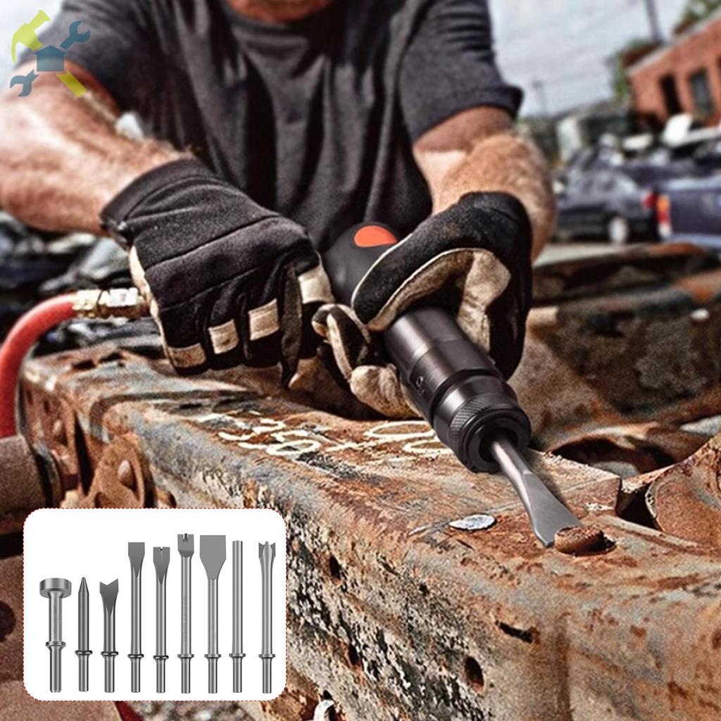 9 ชิ้น Pneumatic Chisel ชุดโลหะ Air Hammer Bits ชุด Air Chisel Bits สําหรับกระเบื้องก่ออิฐคอนกรีตหิน