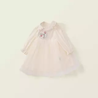 Hania kids พร้อมส่ง เดรสครีมเด็กผู้หญิง ลายปักดอกไม้ ใส่นุ่มสบาย K5135587