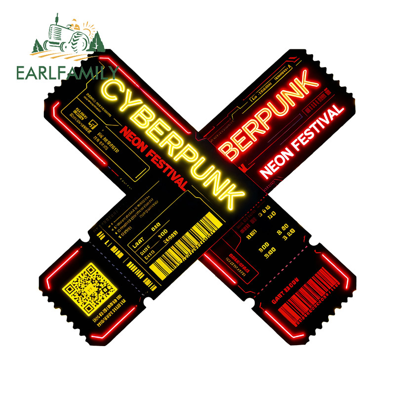 EARLFAMILY Cyberpunk Tickets Bandage Cooler สติกเกอร์รถรถจักรยานยนต์ด้านหลังกระจกหมวกนิรภัยDecalแฟชั่นOcclusion Scratchป้ายรถ