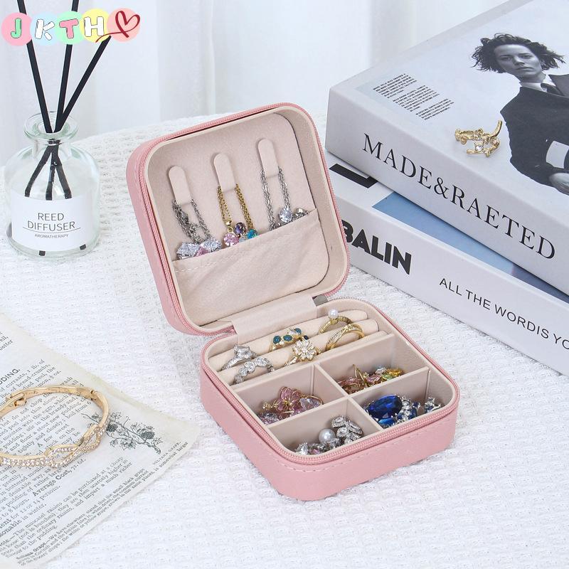 JKTH แบบพกพา Mini กล่องเก็บเครื่องประดับ Travel Organizer เครื่องประดับหนังต่างหูสร้อยคอแหวนเครื่องป