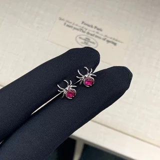 ต่างหูสตั๊ดโลหะผสมสีออโรร่าลายแมงมุมสีแดง