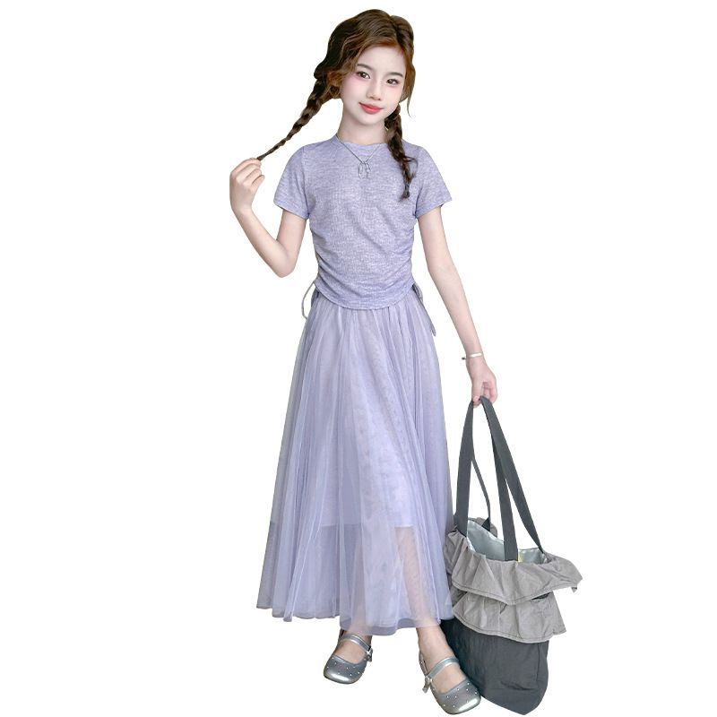 ชุดเดรสสำหรับเด็กสากรถานะกระโปรงยาวระดับไฮเอนด์ ชุดสองชิ้นสำหรับฤดูร้อน - รูปที่ 3