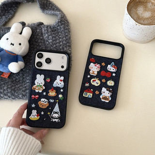 การ์ตูนแมว Miffy กระต่ายคาวบอยเย็บปักถักร้อยเคสโทรศัพท์สําหรับ iPhone 17 16 15 14 13 Pro Max ปลอกปักปกแข็งสําหรับ iPhone16Promax กรณี