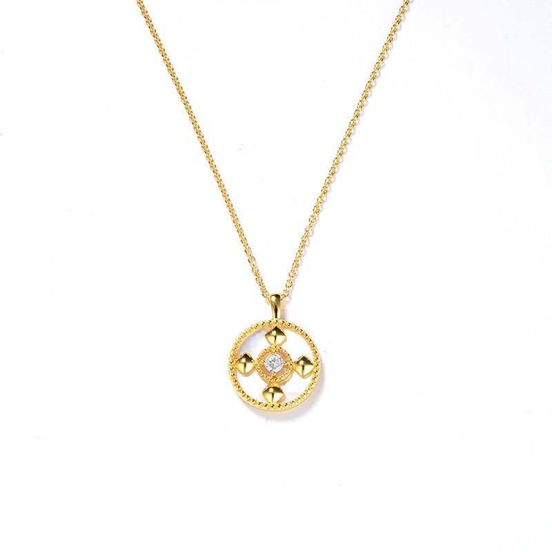 High-End เวอร์ชั่นเกาหลีอารมณ์ยุโรปอเมริกันสีขาว Bestar หินหญิง 18k สร้อยคอทอง S925 เงิน Retro หรูหร