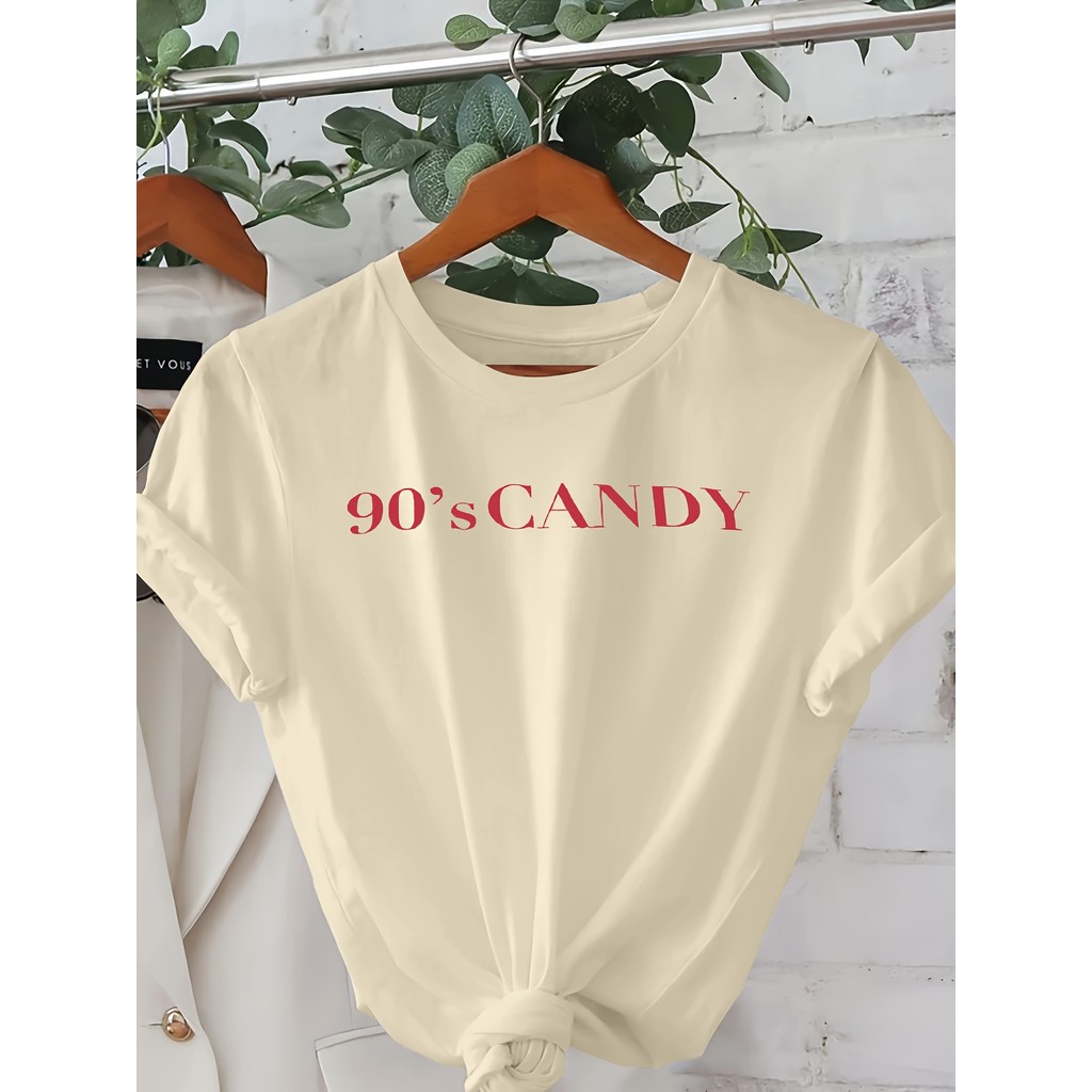 เวอร์ชั่นเกาหลี 2026เสื้อยืดคอกลมลําลองสําหรับผู้หญิง,90S Candy Guitar GraphicCOD G1IM