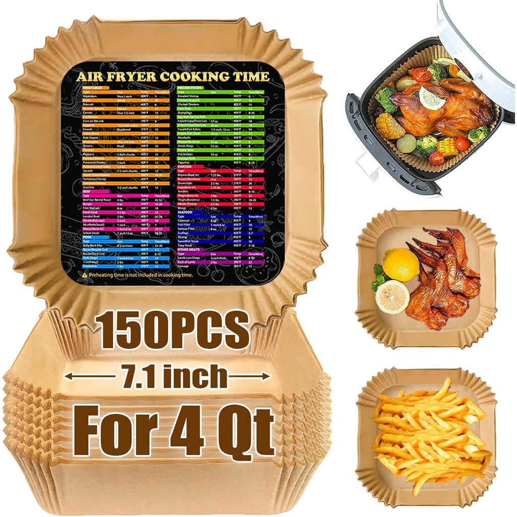 Air Fryer Liners 4QT สําหรับ Chefman Air Fryer, 7.1 นิ้ว 150 ชิ้นทิ้ง Parchment กระดาษ Liners สําหรั