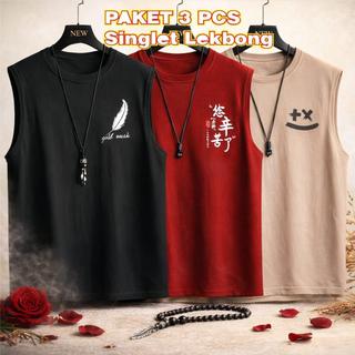 PAKET HEMAT Kaos Singlet Paketan 3 pcs 50ribu Singlet Santai Gym Tank top Cowok Pria Oblong Keren Distro Hitam Bahan Katun Lembut 4 Ukuran M L XL XXL