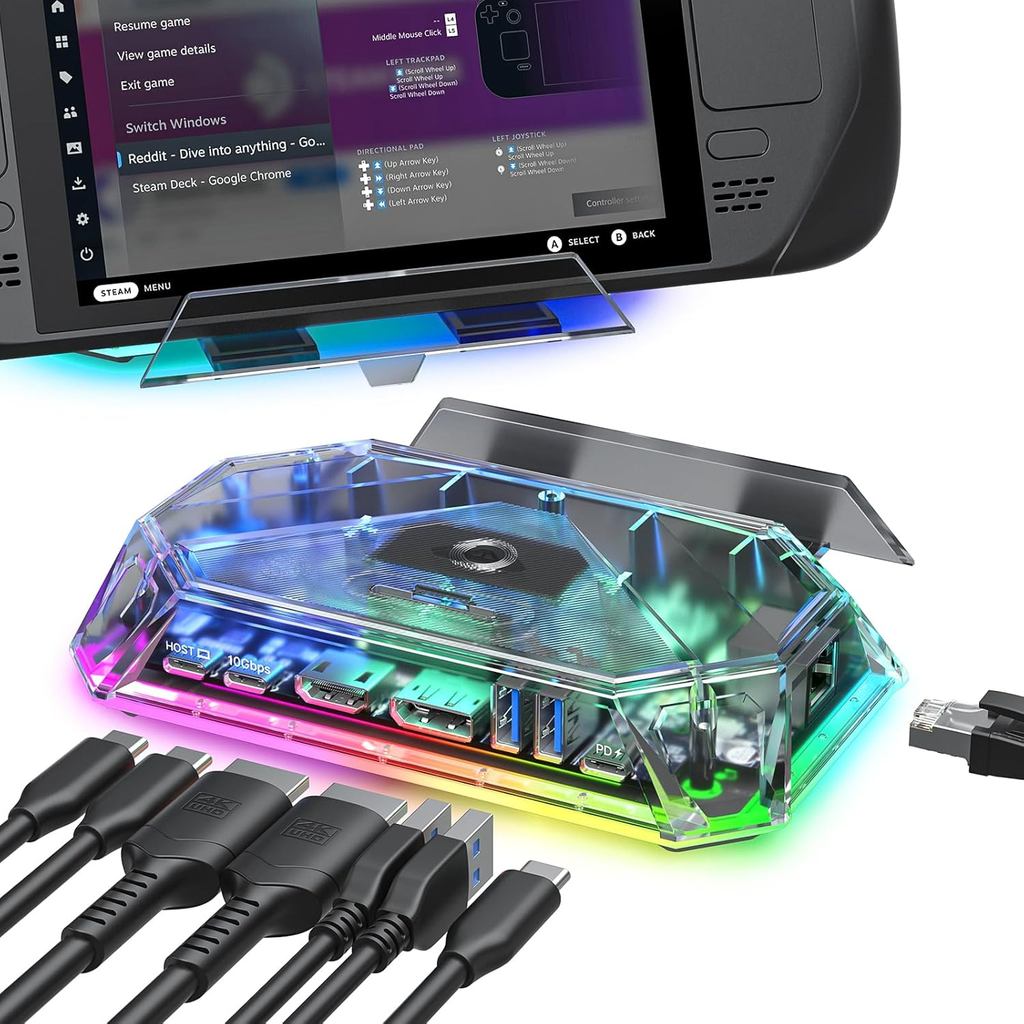 JSAUX RGB Docking Station สําหรับ Steam Deck (OLED)/ROG Ally/Legion Go, 12-in-1 Handheld Dock 4K@120