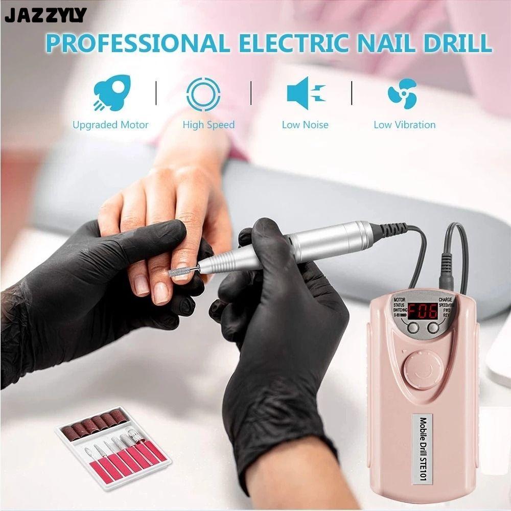 JAZZYLY เครื่องเจียรเล็บไฟฟ้า,สีชมพูสีขาว 30000 RPM ตะไบเล็บไฟฟ้า,อุปกรณ์ทําเล็บมืออาชีพพร้อมหัวเปลี
