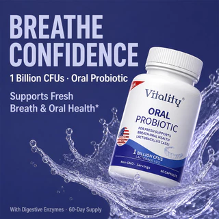 Vitality อาหารเสริมโปรไบโอติกในช่องปาก – ​​รักษาลมหายใจสดชื่น สุขภาพช่องปาก และ A Balanced Oral Microbiota