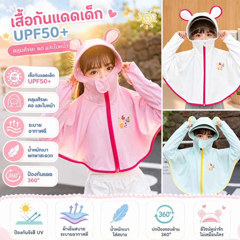 COD เสื้อกันแดดคลุมด้วยผ้า เสื้อกันuv เสื้อกันแดดสำหรับเด็ก UPF50+ ระบายอากาศและเย็น ﻿เหมาะสำหรับฤดูร้อน