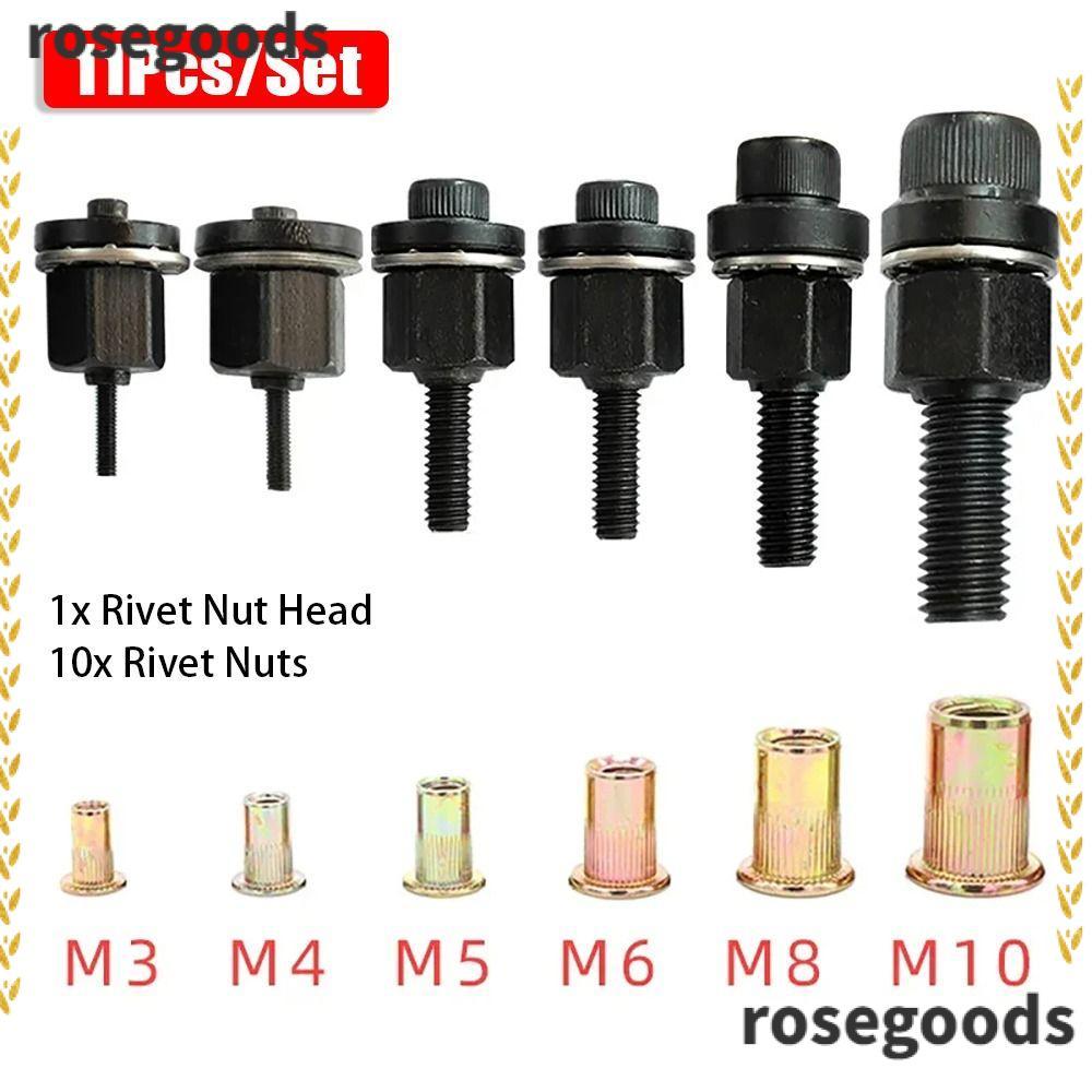 Rosegoods1 11 ชิ้น/เซ็ต Hand Rivet Nut, สําหรับ Rivet Nut ไฟฉาย M3 M4 M5 M6 M8 M10 คู่มือ Riveter เครื่องมือ, ทนทาน Mandrel Staple ติดตั้งง่ายกับ Nuts Head ชุดเครื่องมือ