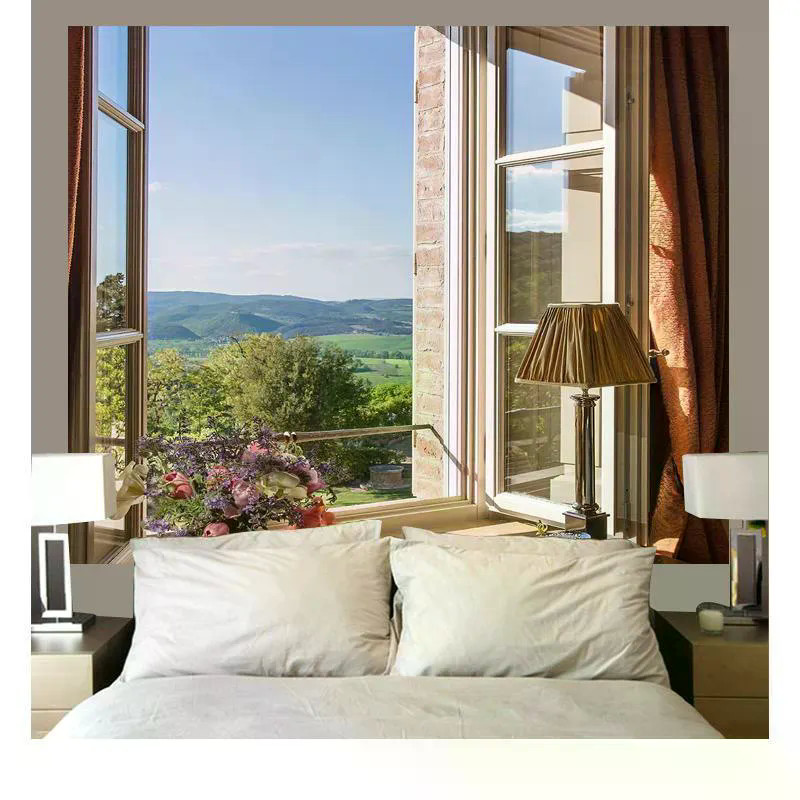 Window Scenery Room Decor Tapestry,Background Cloth,Dormitory & Living Room Decor Wall Hanging,Live 